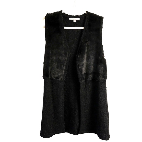 Valerie Stevens Jackets & Blazers - Valerie Stevens Vintage Black Faux Fur & Open Knit Vest Women's Size Small Y2K‎